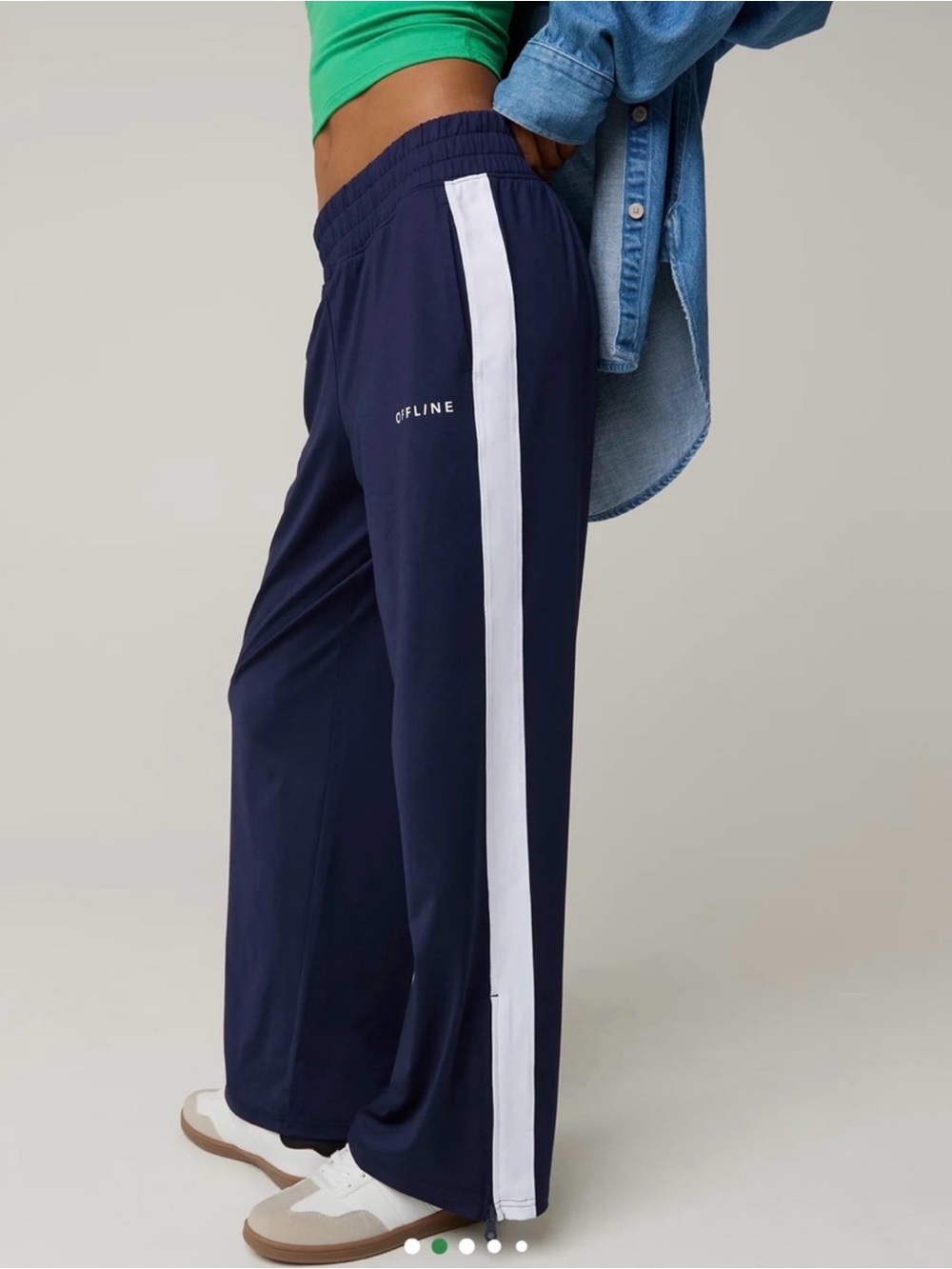 Aerie OFFLINE Navy Track Pants White Side Stripe – Size S